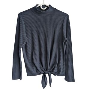 Vintage Kim & Cami Medium Blue Long Sleeve Tie Front Stretchy Shirt